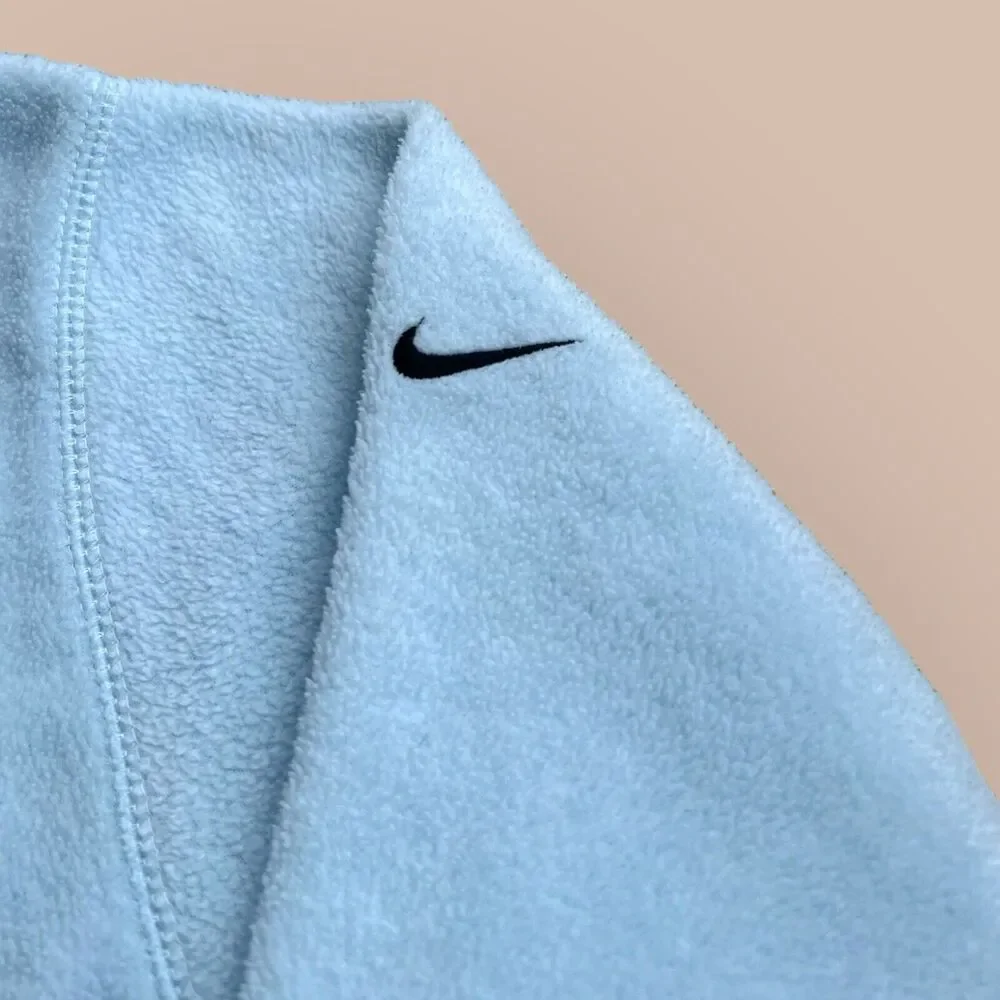 Vintage NIKE Logo Swoosh Embroidered Baby Blue LG Terry Cloth Sweatshirt Hoodie - Picture 3 of 7
